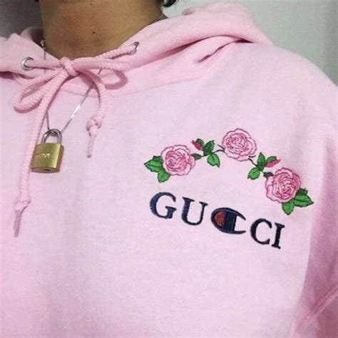 gucci x champion hoodie with roses